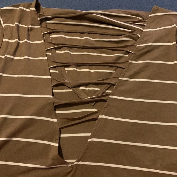 XL Beige and White Striped Dress - Picture 2 of 4